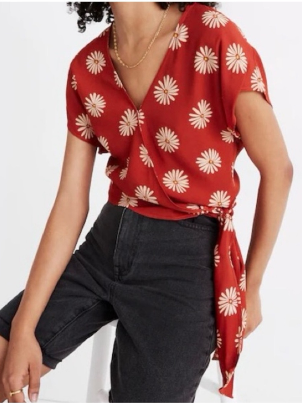 Madewell Cropped Sash-Tie Wrap Top in Daisy Daydream